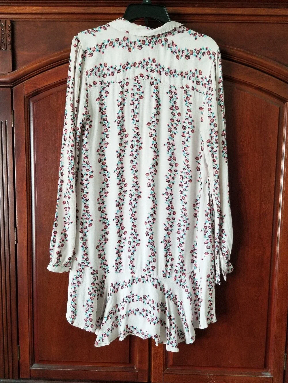 Free People Slubby Crinkle Drop Waist Floral Button Up Shirt Dress Size M